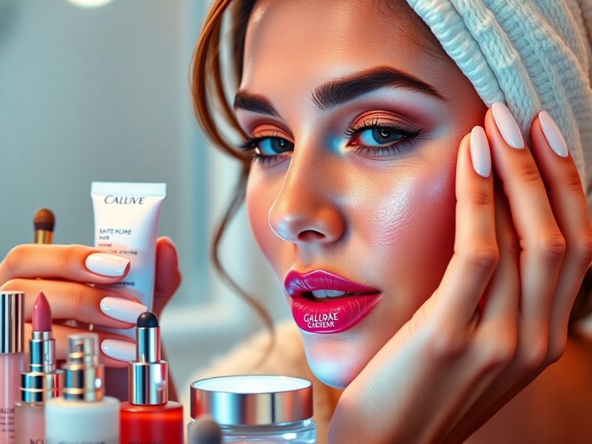 Vedetă aplicând produse de îngrijire a pielii.