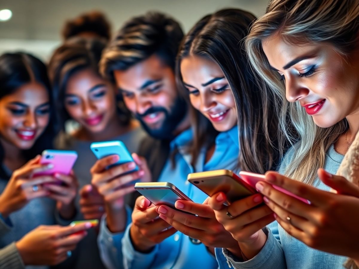 Vedete interacționând cu telefoanele pe rețelele sociale.