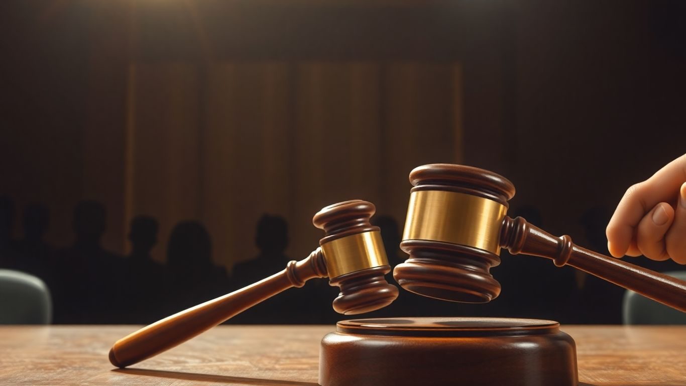 Vedete în sala de judecată, ciocanul judecătorului.